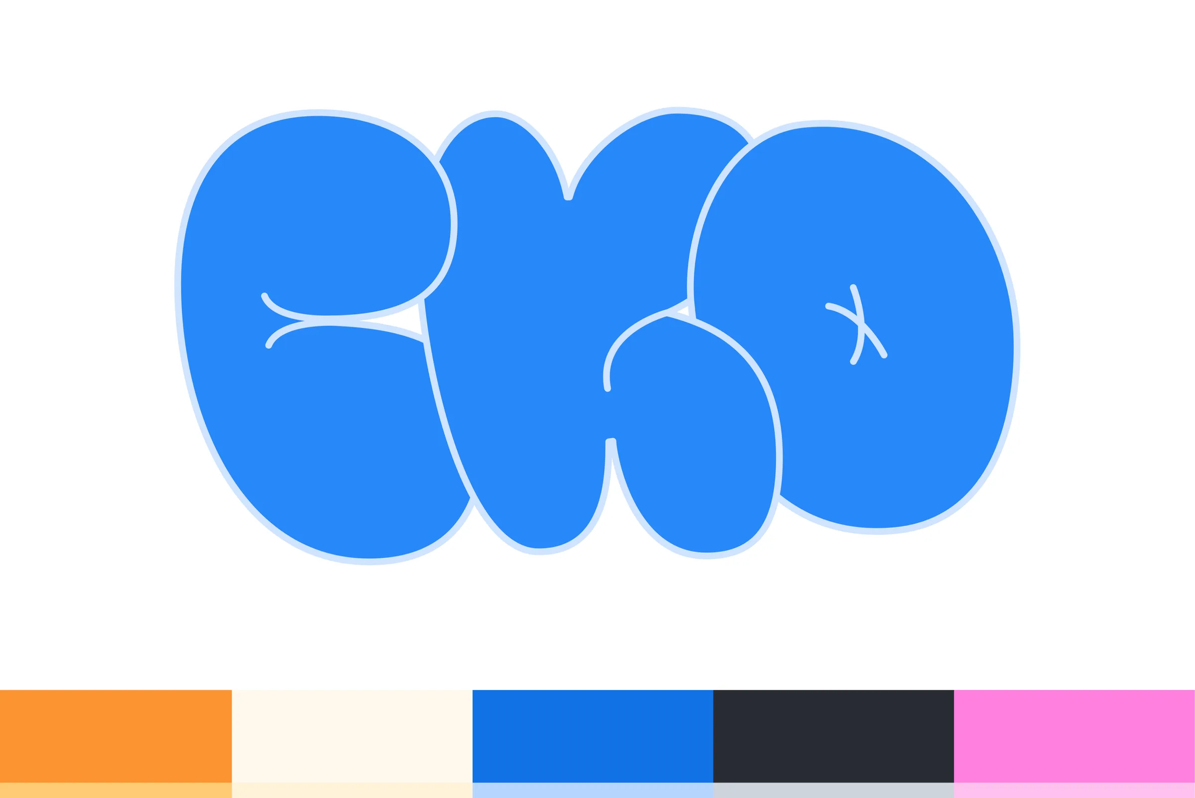 The CKO logo in bubble letters, bright blue with a light outline, above a palette strip of orange, cream, blue, charcoal and pink.