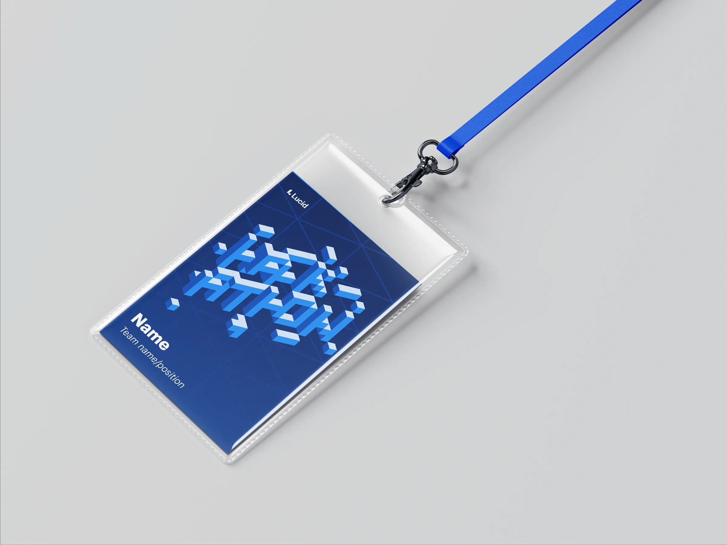 A Hackathon 2025 badge on a blue lanyard