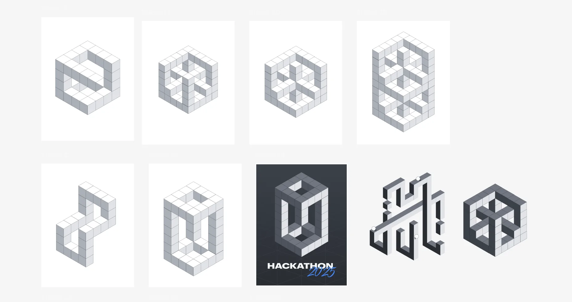 A library of isometric building blocks and impossible shapes built from a single isometric square