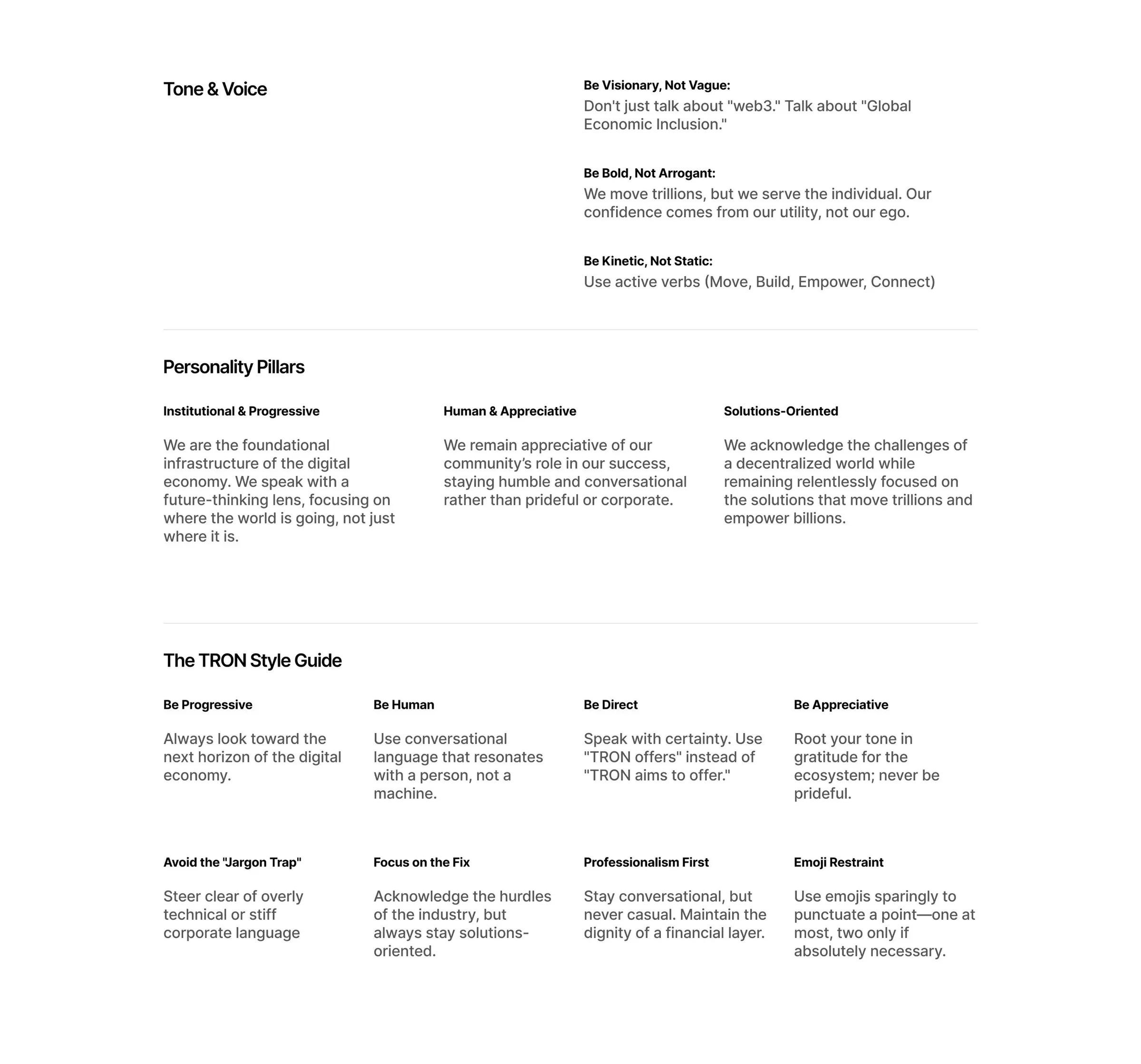 The Personality & Voice page of the guidelines: tone principles and style rules
