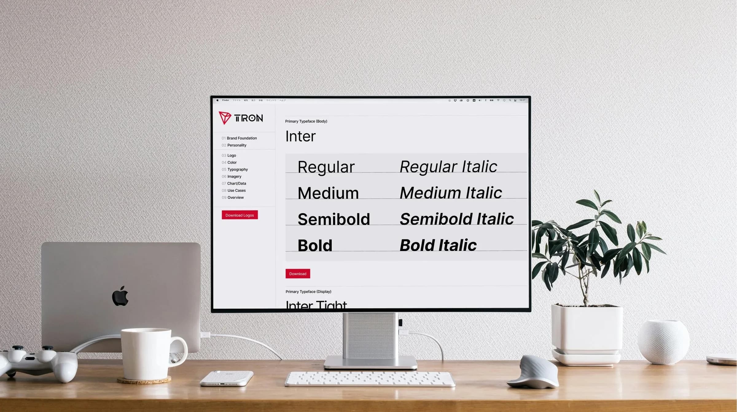 The typography page of the guidelines site, showing Inter weights